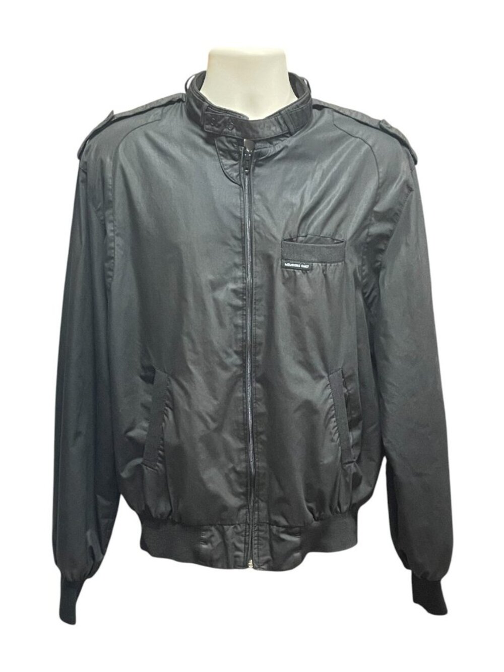 VTG 80's Members Only Jacket Black Full Zip Snap Button Collar Large Tall LT